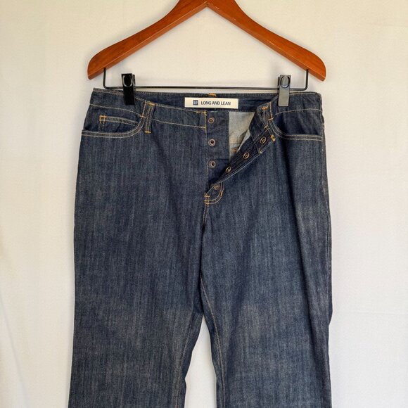 Vintage Y2K Gap Long and Lean 100% Cotton Dark Denim Snap Fly Bootcut Jeans - Picture 4 of 12